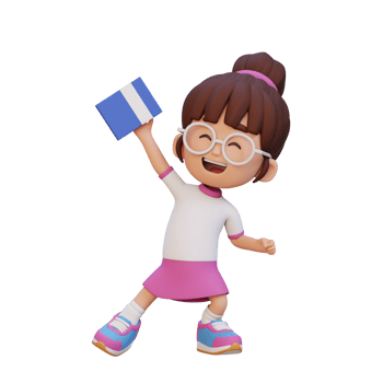 3D happy girl character holding book png
