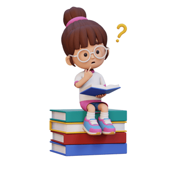3D girl character get confused when reading a book png