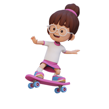 3D girl character ride skateboard png