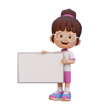 3D girl character holding a blank placard png