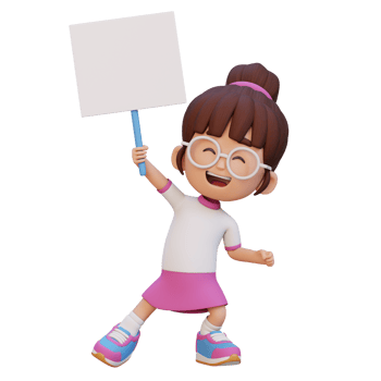 3D girl character holding a blank placard png