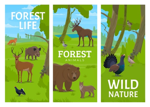 Hunting sport, forest animals vertical banners vector