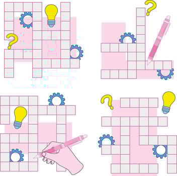 Crossword Puzzle Day Icon Collection. Isolated On White Background. Vector Illustration.