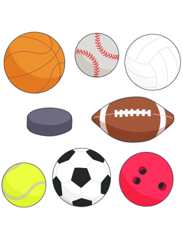 balls for different sports and recreational activities png
