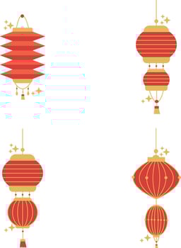 Set of Lantern Chinese New Year. Isolated On White Background. Vector Illustration
