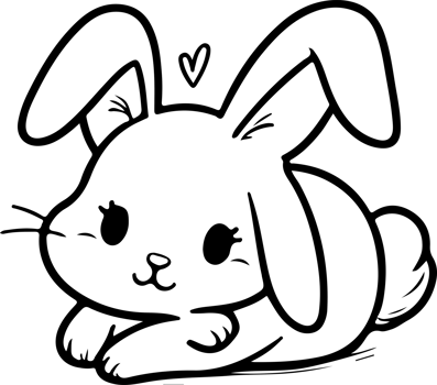 AI generated cute rabbit Doodle style hand drawn style black art line illustration. Happy Easter day bunny pose outline sketch icon on transparency png
