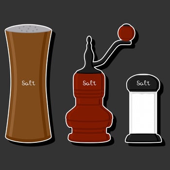 Illustration on theme big set different types ware filled salt for organic cooking vector