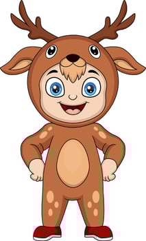Cute little boy cartoon wearing reindeer costume vector