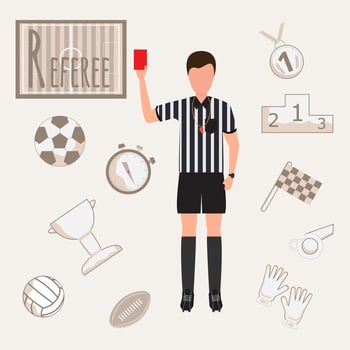 Colorful vector alphabet. Book of professions. Profession Referee. Letter R