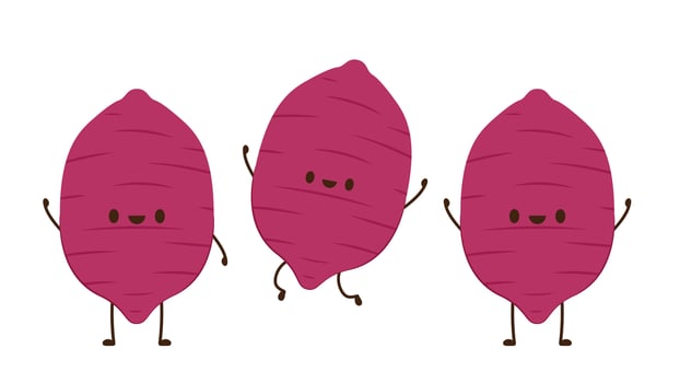 Roasted sweet potato. Sweet potato cartoon. Sweet potato character design. vector