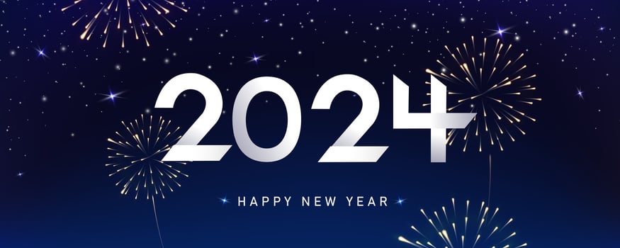 New Year firework and numbers 2024 background. Celebration New Year's Eve. banner or greeting card for Merry Christmas and happy new year. Vector illustration.