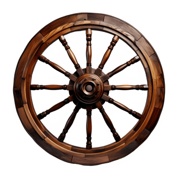 AI generated antique old wooden wheel isolated on transparent background ,round wheel png ,generative ai