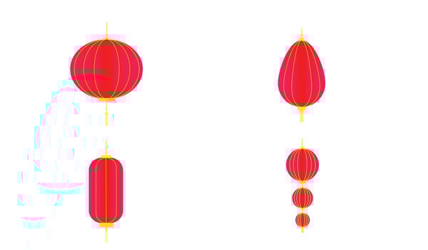 Chinese lanterns. Japanese asian new year red lamps festival 3d chinatown traditional realistic element vector set