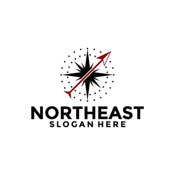 Northeast Compass logo design vector template, Creative compass logo with arrow