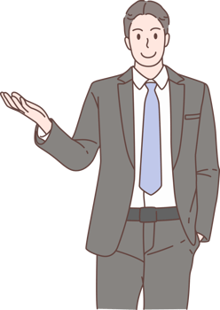 Illustration of businessman pointing and presenting characters. Hand drawn style. png