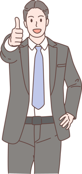 Illustration of businessman pose thumb up characters. Hand drawn style. png