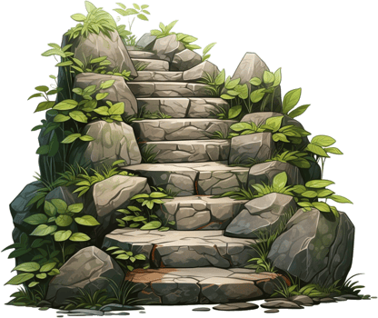 AI generated Stone stairs with plants and grass png