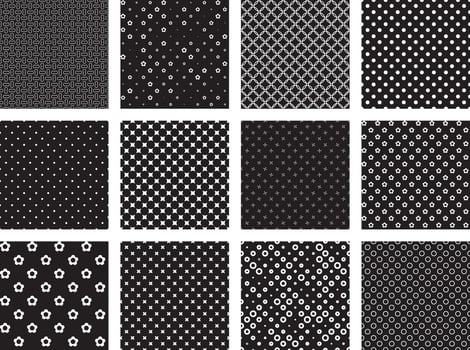 black and white different seamless patterns vector