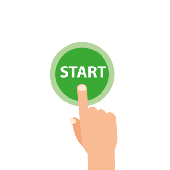 Hand push start, Press the button, Flat style, top view. Touch icon concept. png