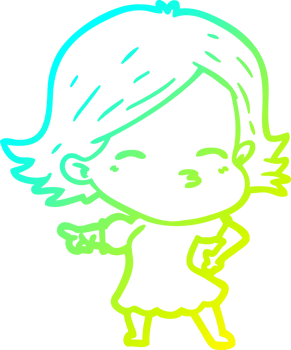 cold gradient line drawing of a cartoon woman pointing png
