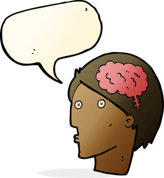 cartoon man with brain symbol with speech bubble png