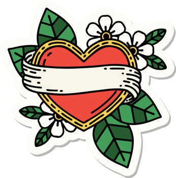 sticker of tattoo in traditional style of a heart and banner png