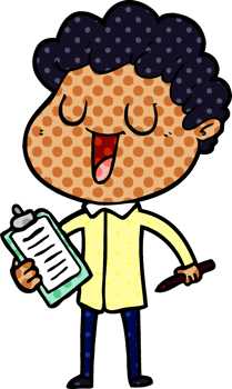 laughing cartoon man with clipboard and pen png
