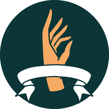 tattoo style icon with banner of a hand png