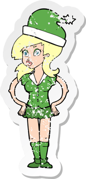 retro distressed sticker of a cartoon santas helper png