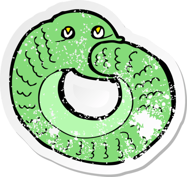 retro distressed sticker of a cartoon snake eating own tail png