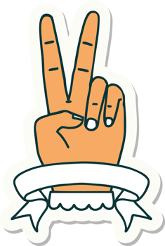 sticker of a peace two finger hand gesture with banner png