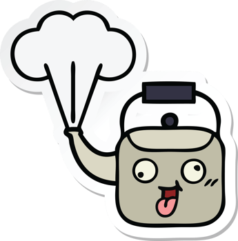 sticker of a cute cartoon steaming kettle png