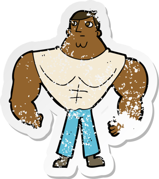 retro distressed sticker of a cartoon body builder png