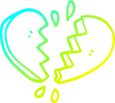 cold gradient line drawing cartoon broken heart png