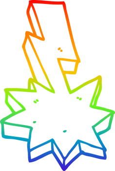 rainbow gradient line drawing cartoon lightning strike png