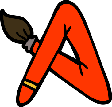 hand drawn doodle style cartoon paint brush bent into letter A png