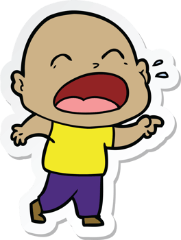 sticker of a cartoon shouting bald man png