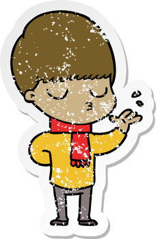 distressed sticker of a cartoon calm boy png