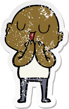 distressed sticker of a happy cartoon bald man png