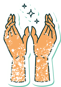 distressed sticker tattoo style icon of reaching hands png