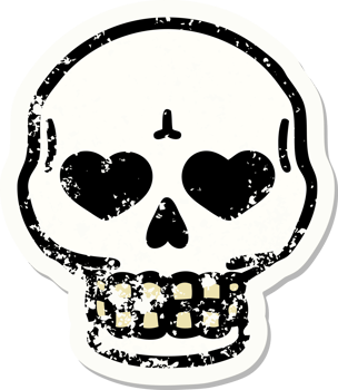 traditional distressed sticker tattoo of a skull png