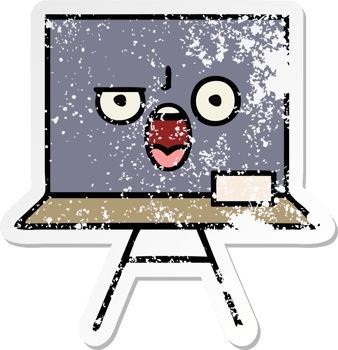 distressed sticker of a cute cartoon chalkboard png