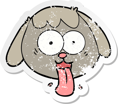 distressed sticker of a cartoon dog face panting png