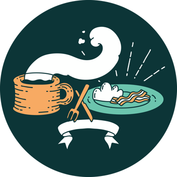 icon of tattoo style breakfast and coffee png