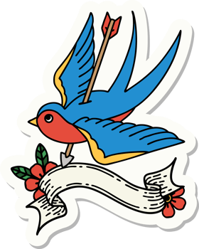 tattoo sticker with banner of a swallow png