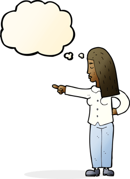 cartoon woman pointing with thought bubble png