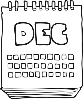 black and white cartoon calendar showing month of december png