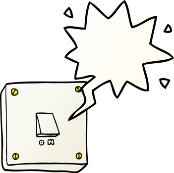 cartoon light switch and speech bubble in smooth gradient style png