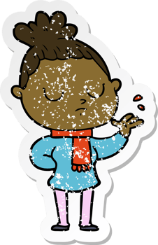 distressed sticker of a cartoon calm woman png