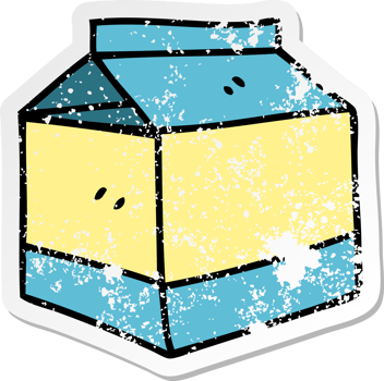 distressed sticker of a quirky hand drawn cartoon quirky hand drawn carton of juice png